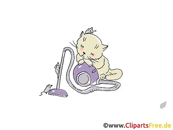 Kätchen mit Staubsauger Cartoon, Clipart, Bild, Illustration