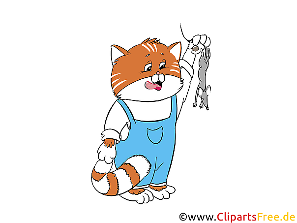 Kater hat Maus gefangen Cartoon, Clipart, Bild, Illustration
