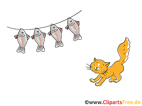 Katze und Fische Cartoon, Clipart, Bild, Illustration