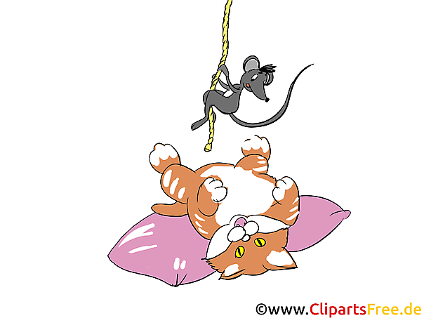 Katze und Maus spielen Clipart, Comic, Bild, Illustration