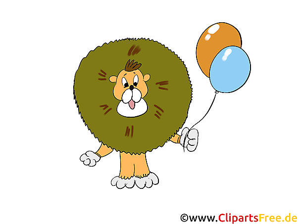 Löwe mit Luftballons Comic Bild, Clipart, Illustration
