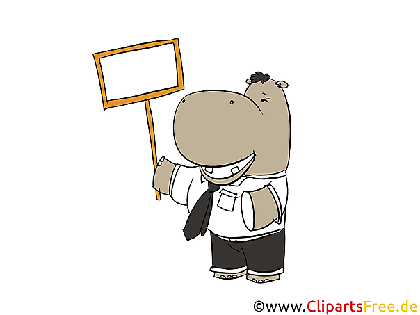 Nilpferd mit Plakat Cartoon, Clipart, Bild, Illustration