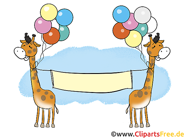 Zwei Giraffen mit Luftballons und Plakat Bild, Clipart, Illustration