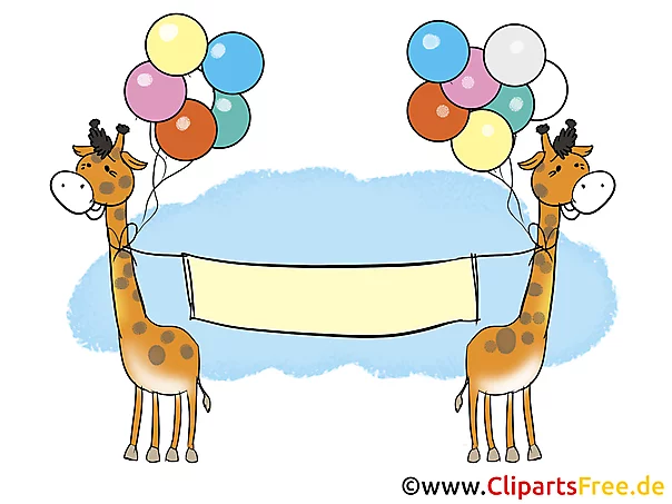 Zwei Giraffen mit Luftballons und Plakat Bild, Clipart, Illustration