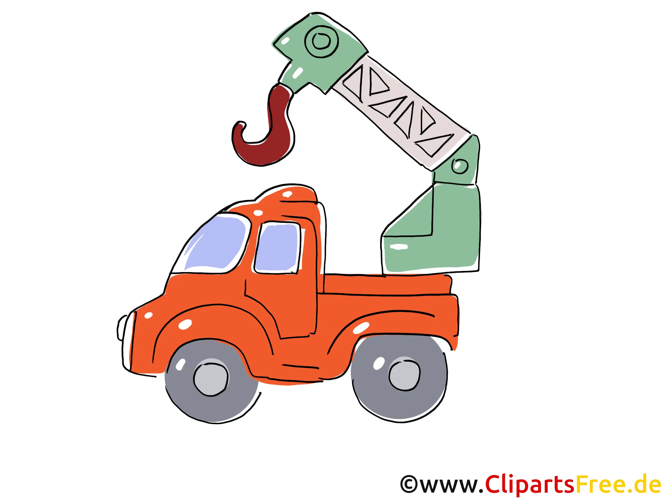 LKW mit Baukran Clipart, Bild, Cartoon, Comic, Grafik