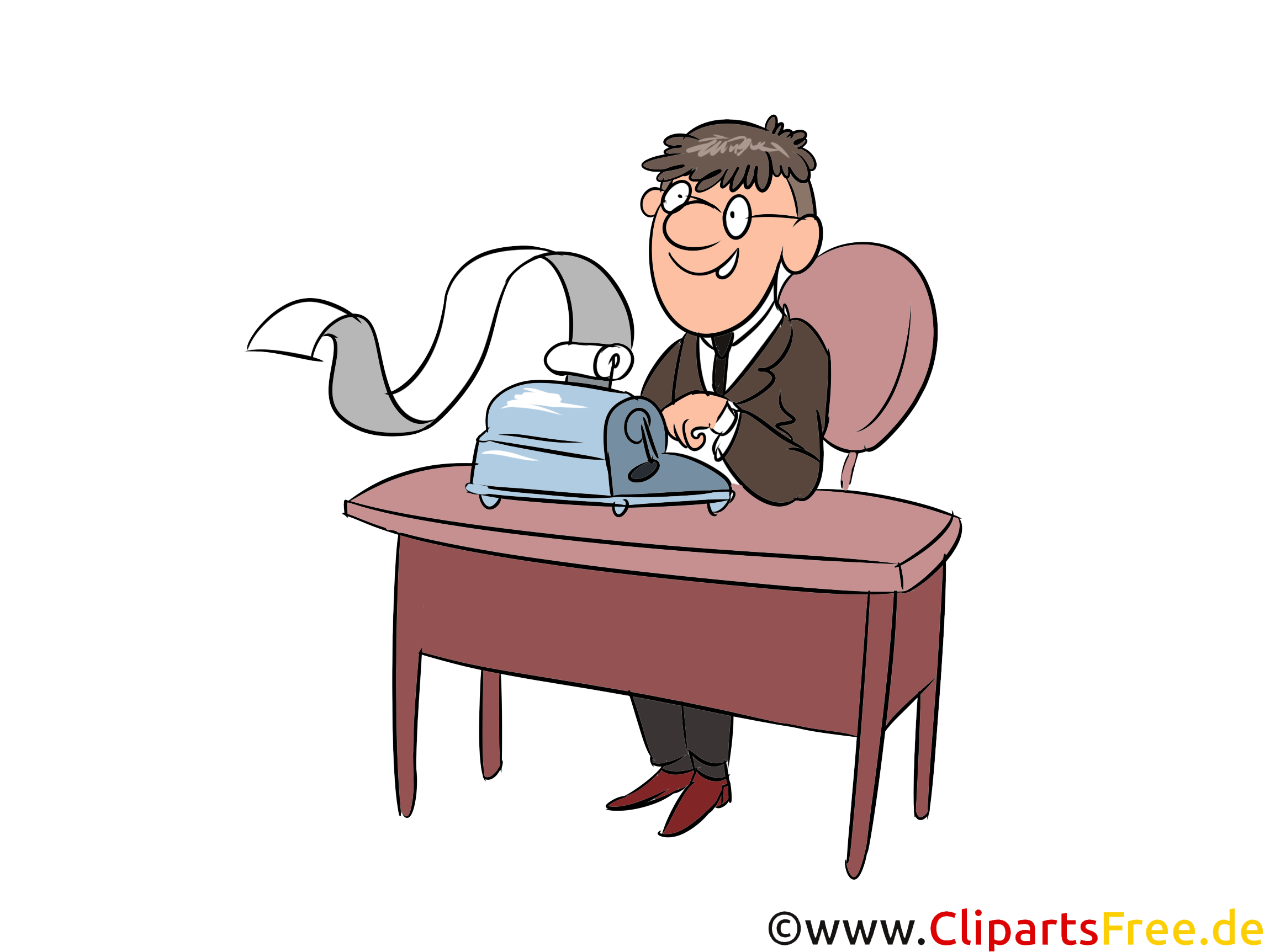 Arbeit im Büro, Schreibmachine, Buchhalter Clipart, Comics, Cartoon