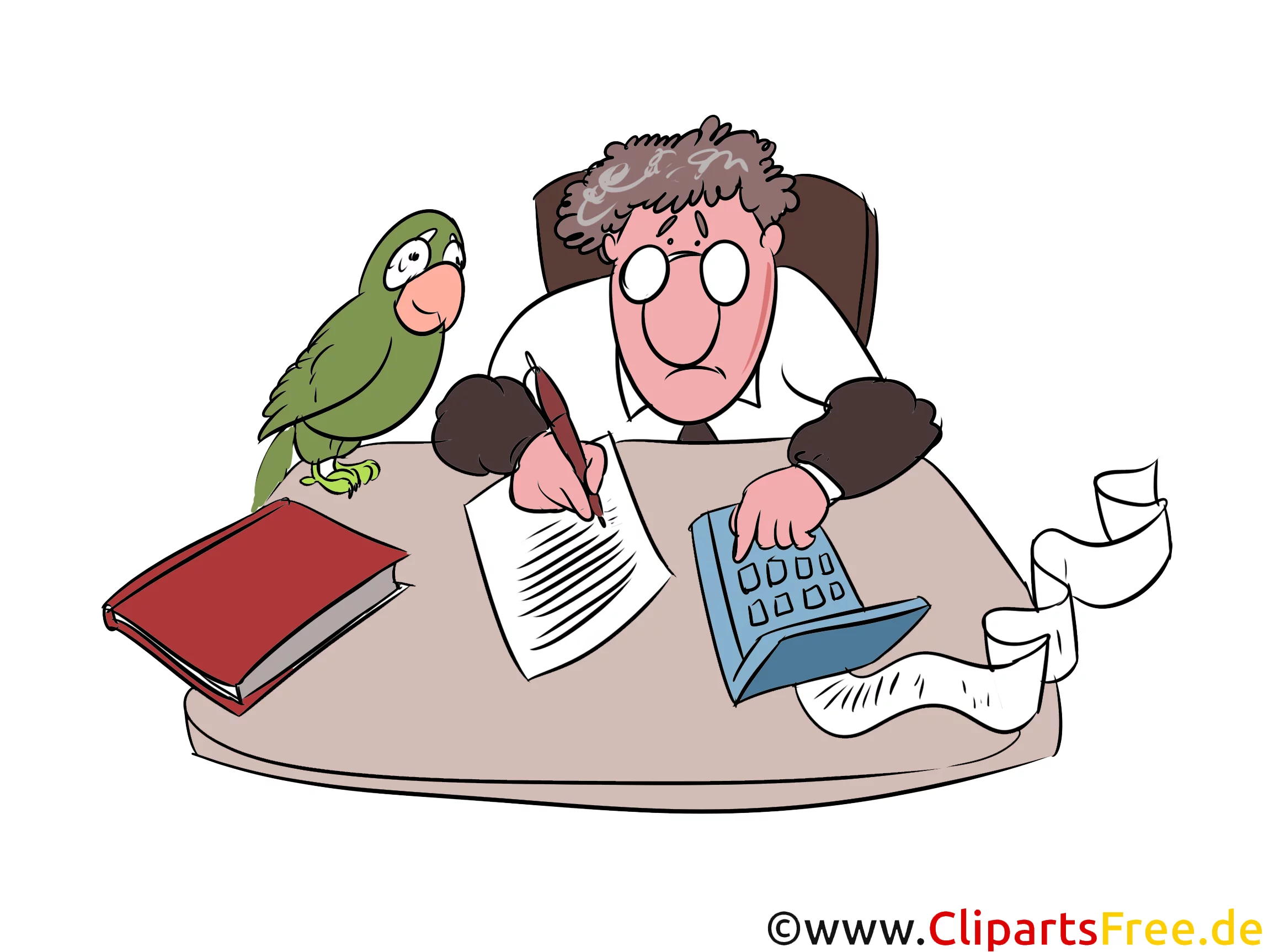 Buchführung Clipart, Office Illustration, Mann am Arbeitstisch