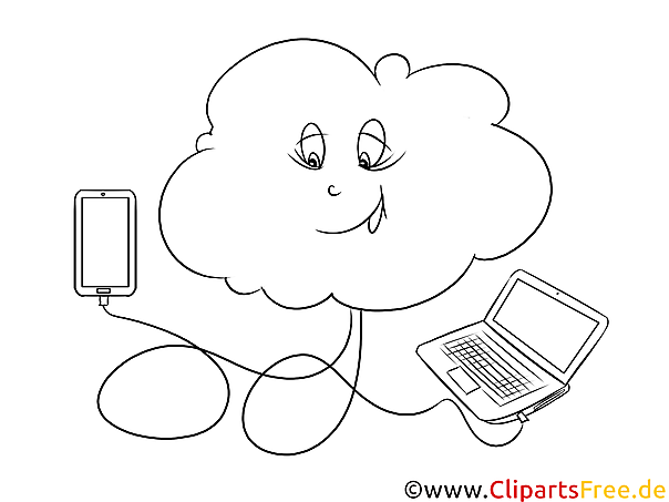 Cloud Computing Clipart in Schwarz-Weiss kostenlos