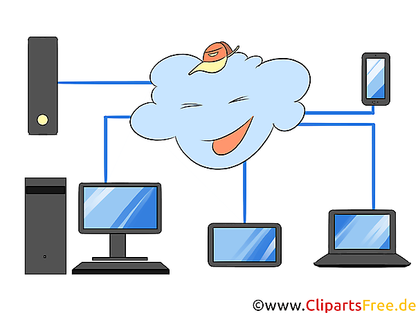 Computernetzwerk, Cloud für Daten Clipart, Illustration, Grafik