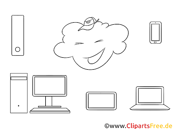Devices angebunden an Cloud Clipart schwarz-weiss