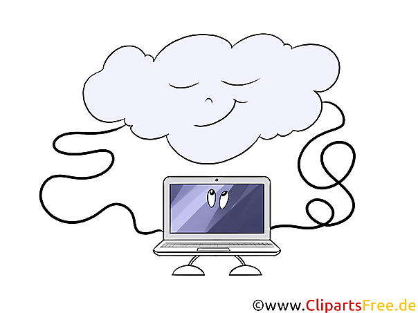 Notebook angebunden an Cloud, Datentransfer Clipart, Bild, Illustration