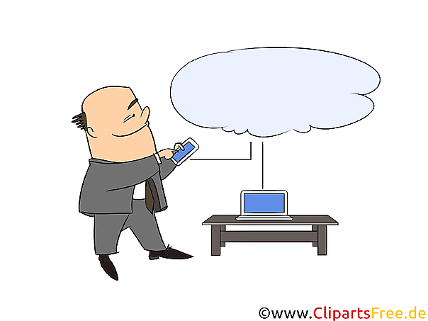 Smartphone und Computer angebunden an Cloud mit Daten Clip Art, Illustration