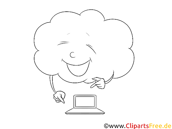 Wolke und Notebook Clipart, Illustration schwarz-weiss