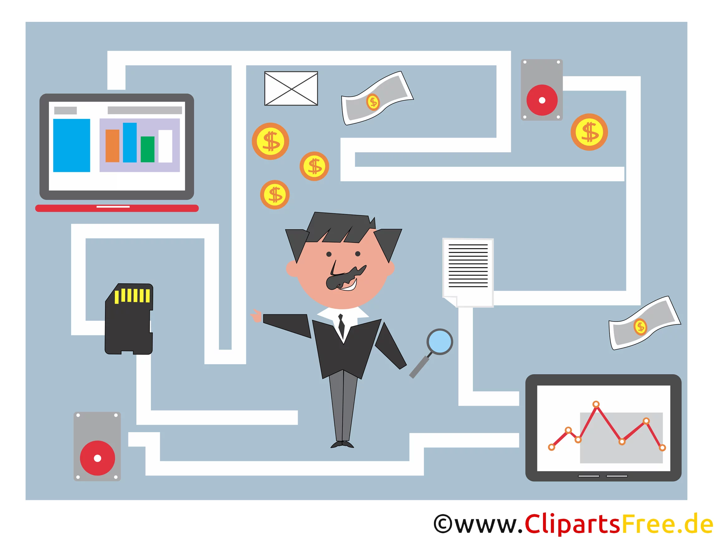Clip Art StartUp, Fintech, Geldtransfer im Internet