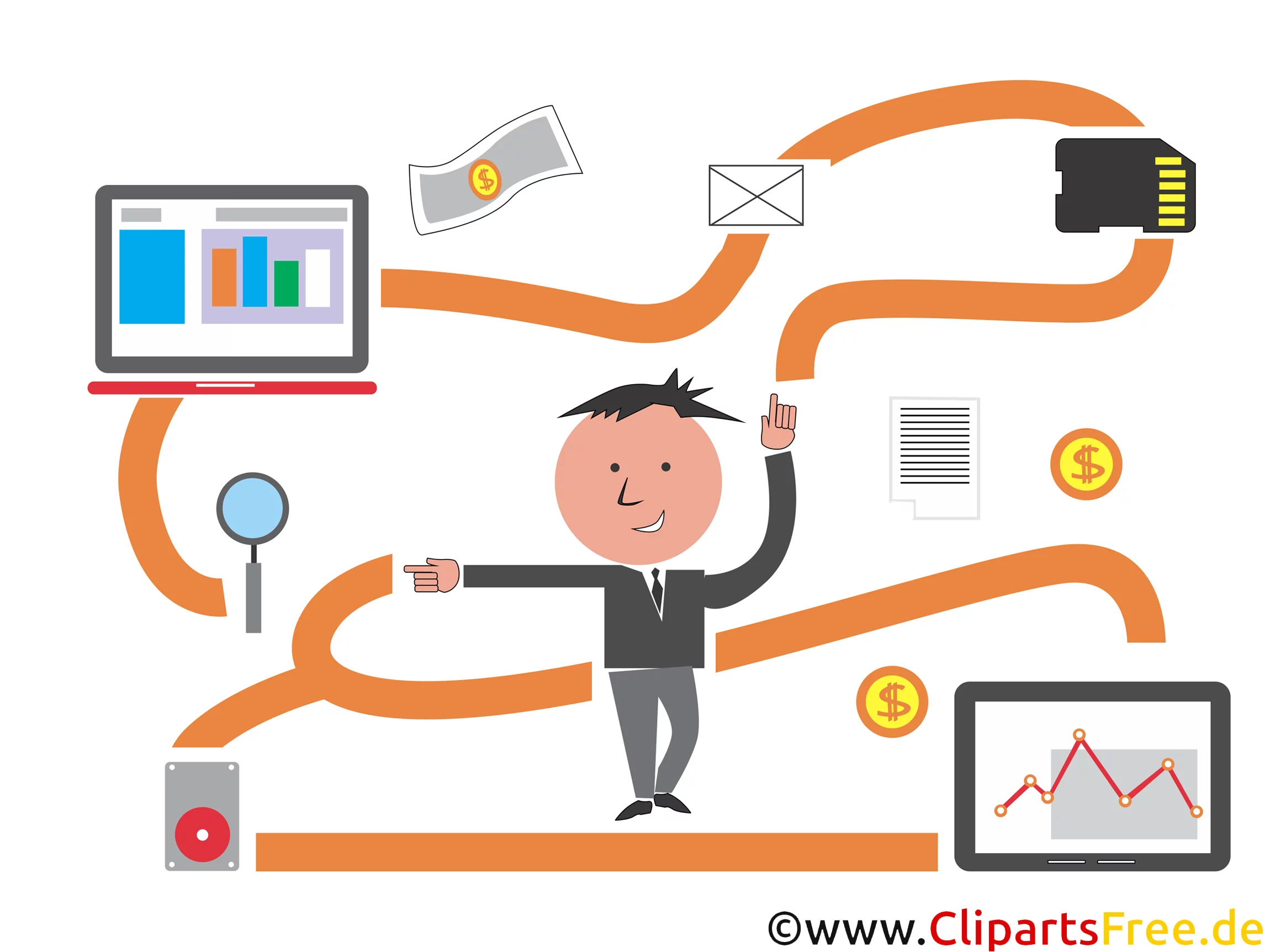 Geldüberweisung, Bezahlung im Web Clipart, Illustration, Grafik gratis