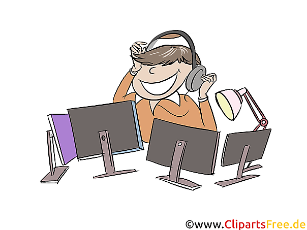 Gamer sitzt an Monitoren und spielt Clipart, Illustration