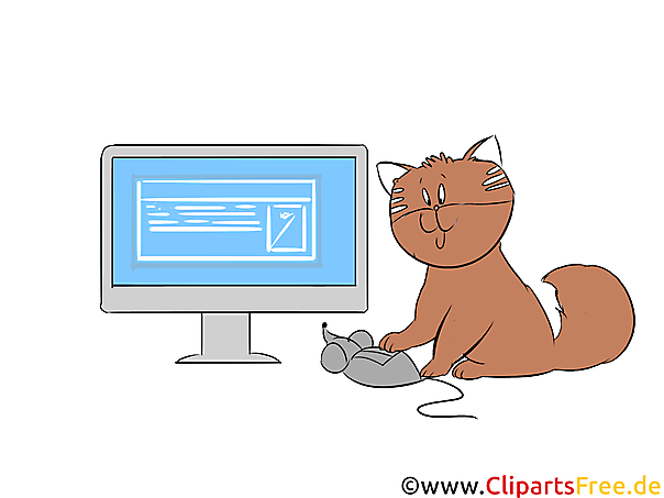Katze spielt mit Computermaus Clipart, Bild, Illustration