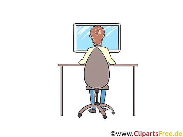 Mann arbeitet am PC, Computer Clipart, Bild, Illustration