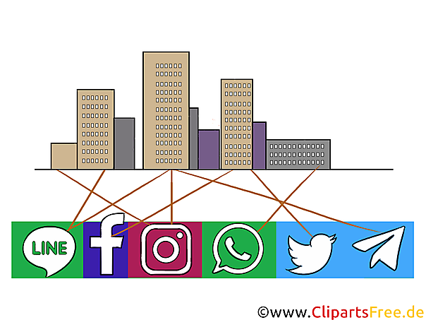 Megapolis vernetzt durch Soziale Netzwerke Clipart, Illustration
