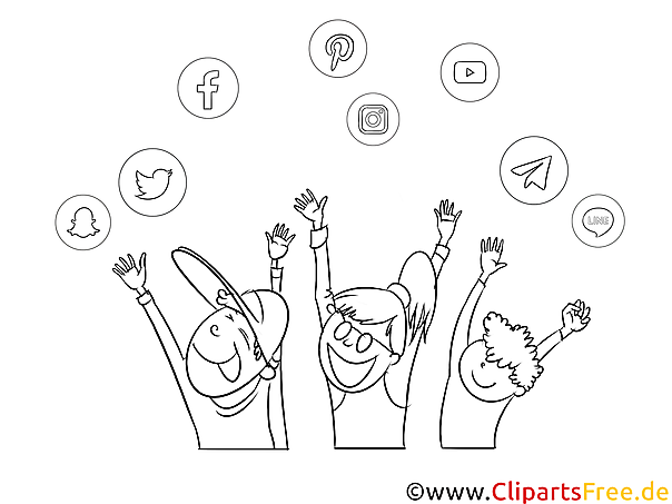 Schwarz-weiss Clipart Kinder freuen sich Hände hoch - Internet Bilder