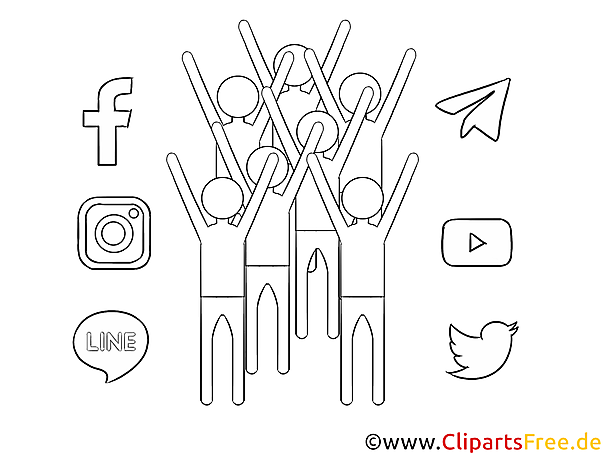 Schwarz-weisses Clipart-Bild Strichmännchen in sozialen Netzwerken