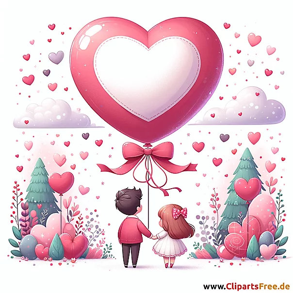 Verliebtes junges Paar mit Luftballon in Form eines Herzen Illustration