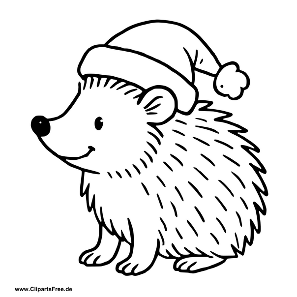 Clipart Igel mit Weihnachtsmütze zum Drucken