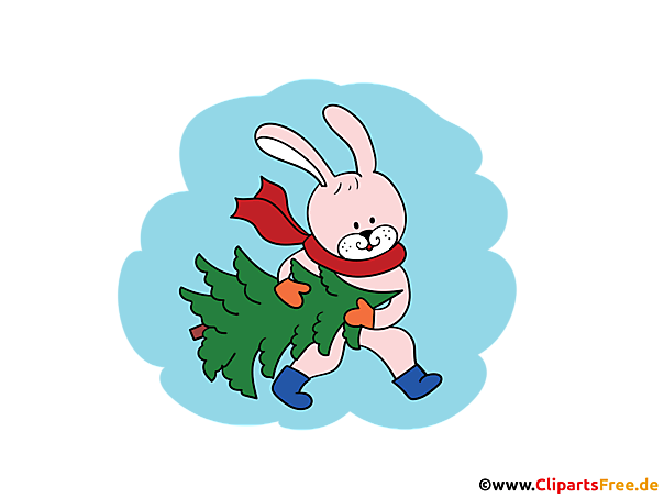 Kaninchen mit Tannenbaum Clipart für Schüler und Lehrer