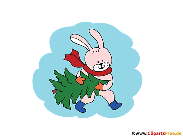 Kaninchen mit Tannenbaum Clipart für Schüler und Lehrer
