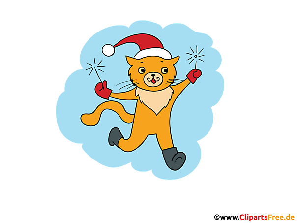 Kater mit Wunderkerzen feiert Silvester und Weihnachten Clipart