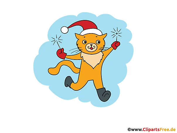 Kater mit Wunderkerzen feiert Silvester und Weihnachten Clipart