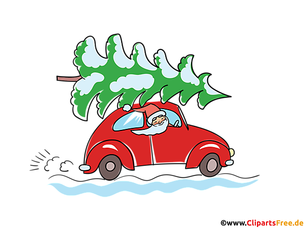 Rotes Auto mit Weihnachtsbaum - Cliparts für Schule und Unterricht