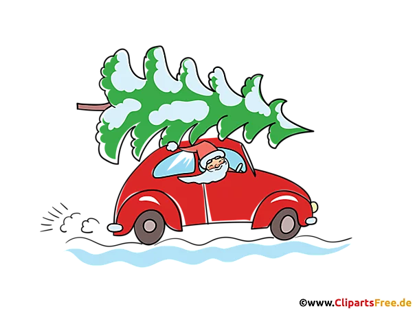Rotes Auto mit Weihnachtsbaum - Cliparts für Schule und Unterricht