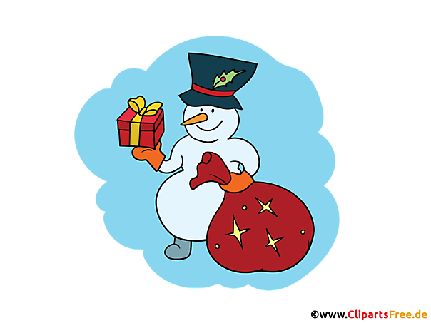 Schneemann mit Geschenkesack Cliparts für Fotobuch zu Weihnachten