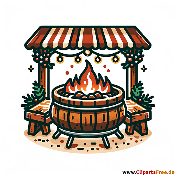 Feuerstelle am Weihnachtsmarkt Clipart im Cartoonstil