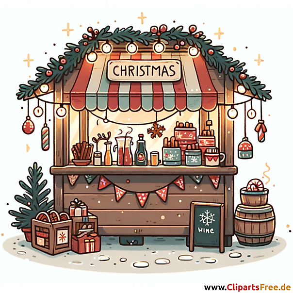 Verkaufsstand am Weihnachtsmarkt Illustration im Cartoonstil