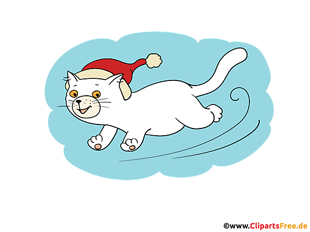 Weisse Katze mit roten Mütze Cliparts für Schule, Arbeitsblätter