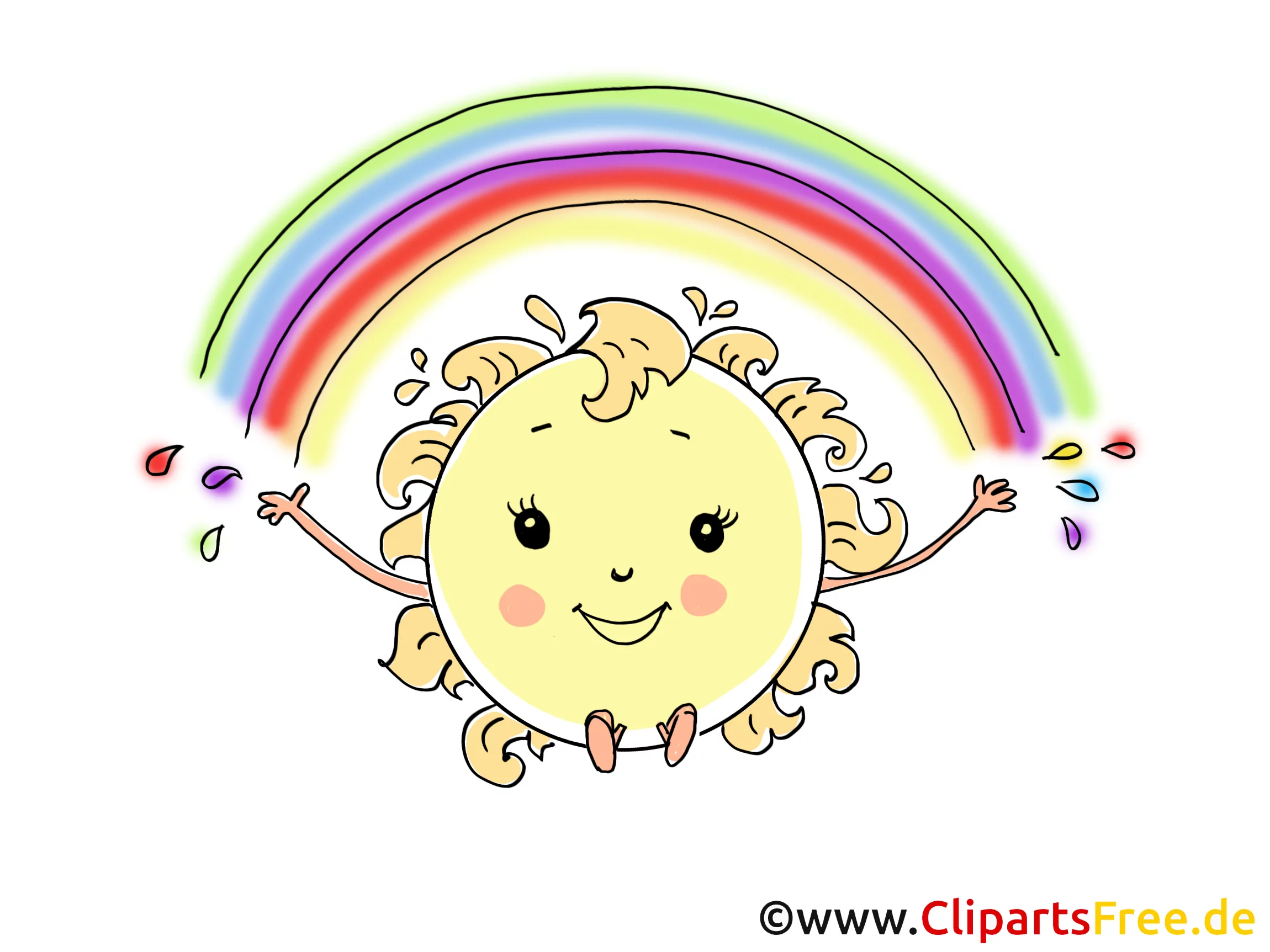 Regenbogen und Sonne Comic, Cartoon, Bild, Clipart, Grafik gratis