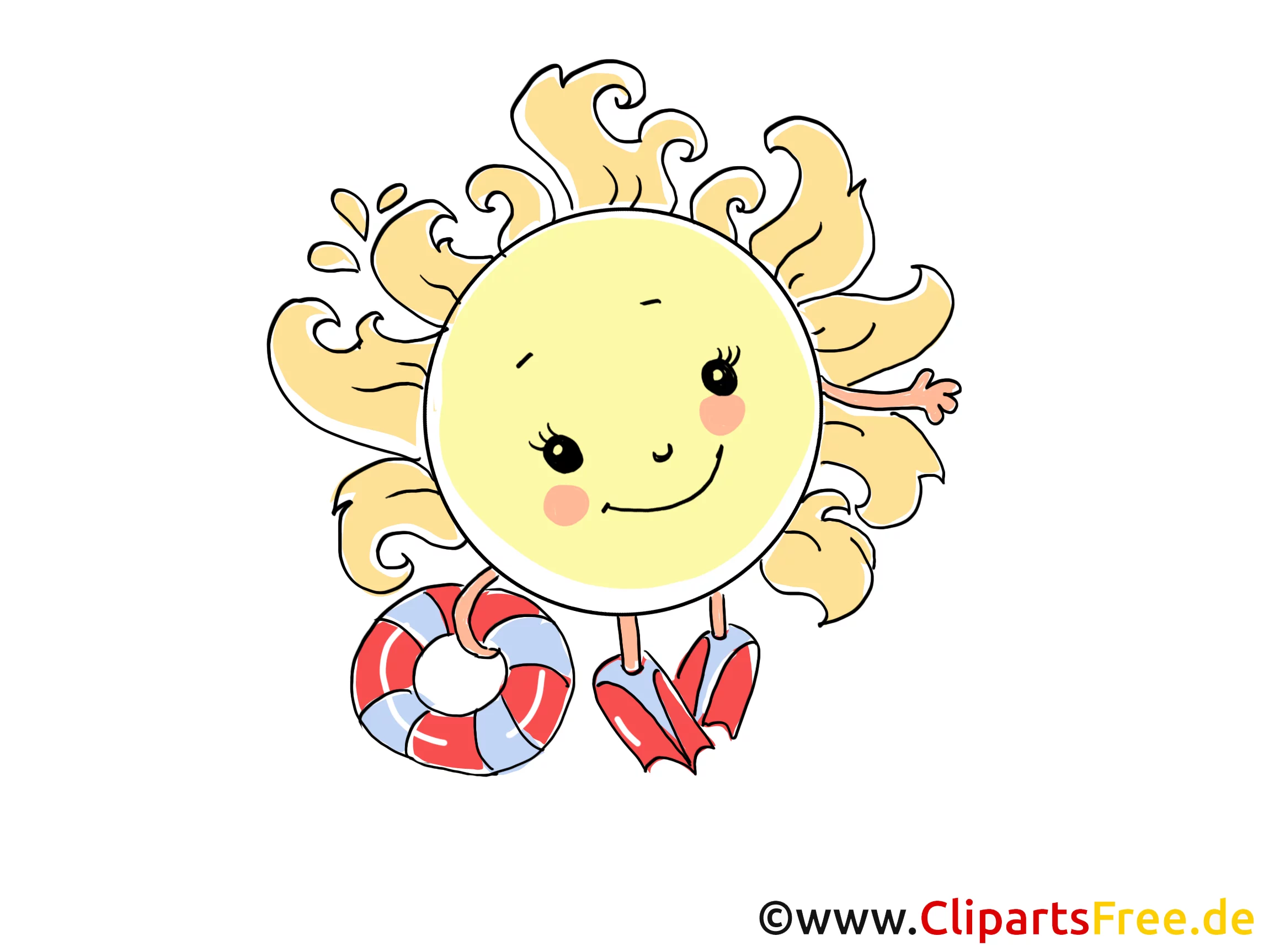Urlaub in der Sonne am Meerkueste Cartoon, Clipart, Bild, Grafik, Comic