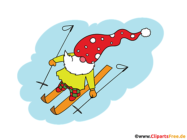 Gnom fährt Ski im Winter Illustration, Bild, PNG Clipart