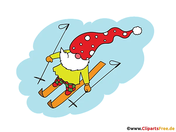 Gnom fährt Ski im Winter Illustration, Bild, PNG Clipart