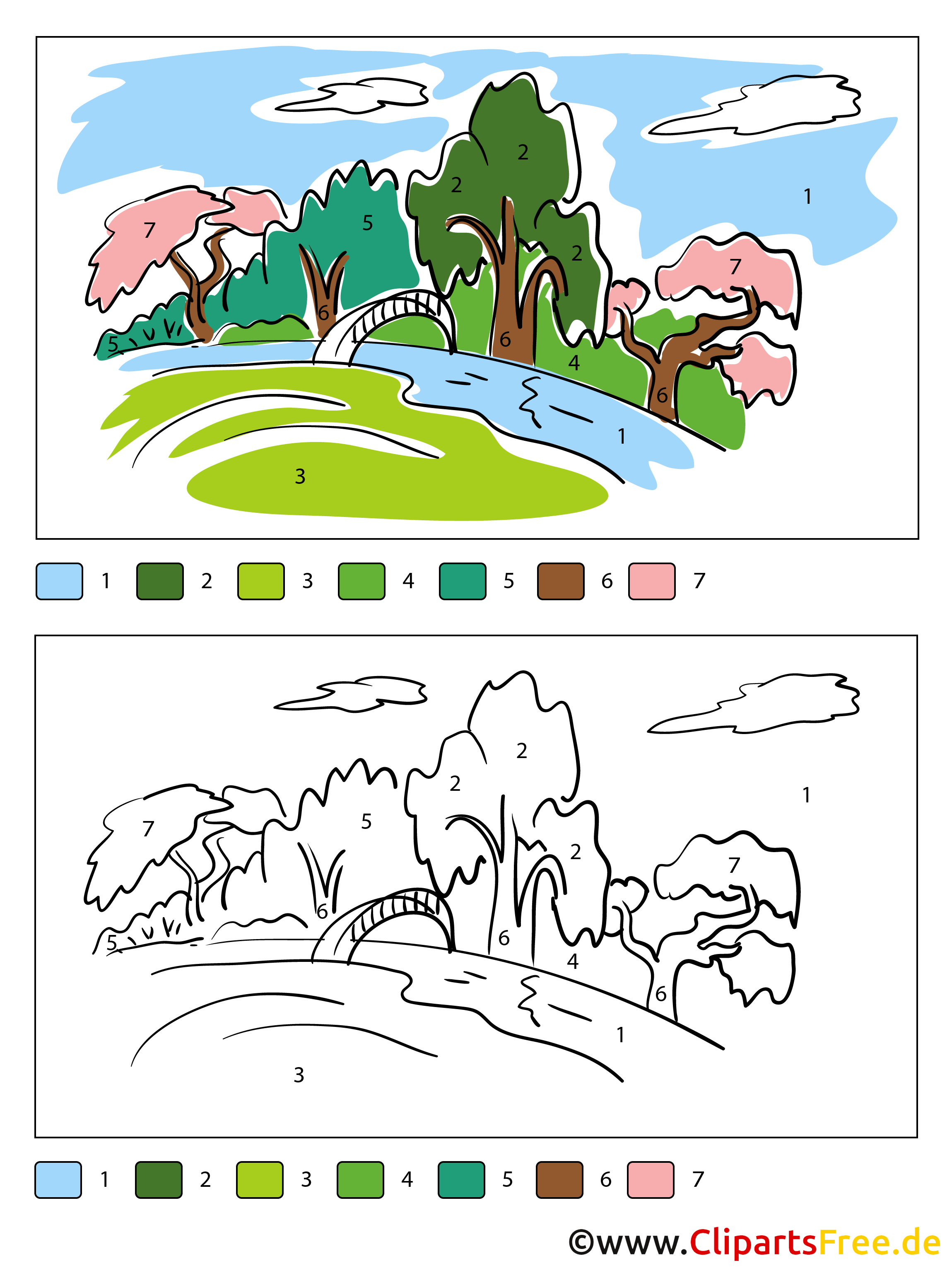 Stadt Park Bild zum Ausmalen nach Zahlen