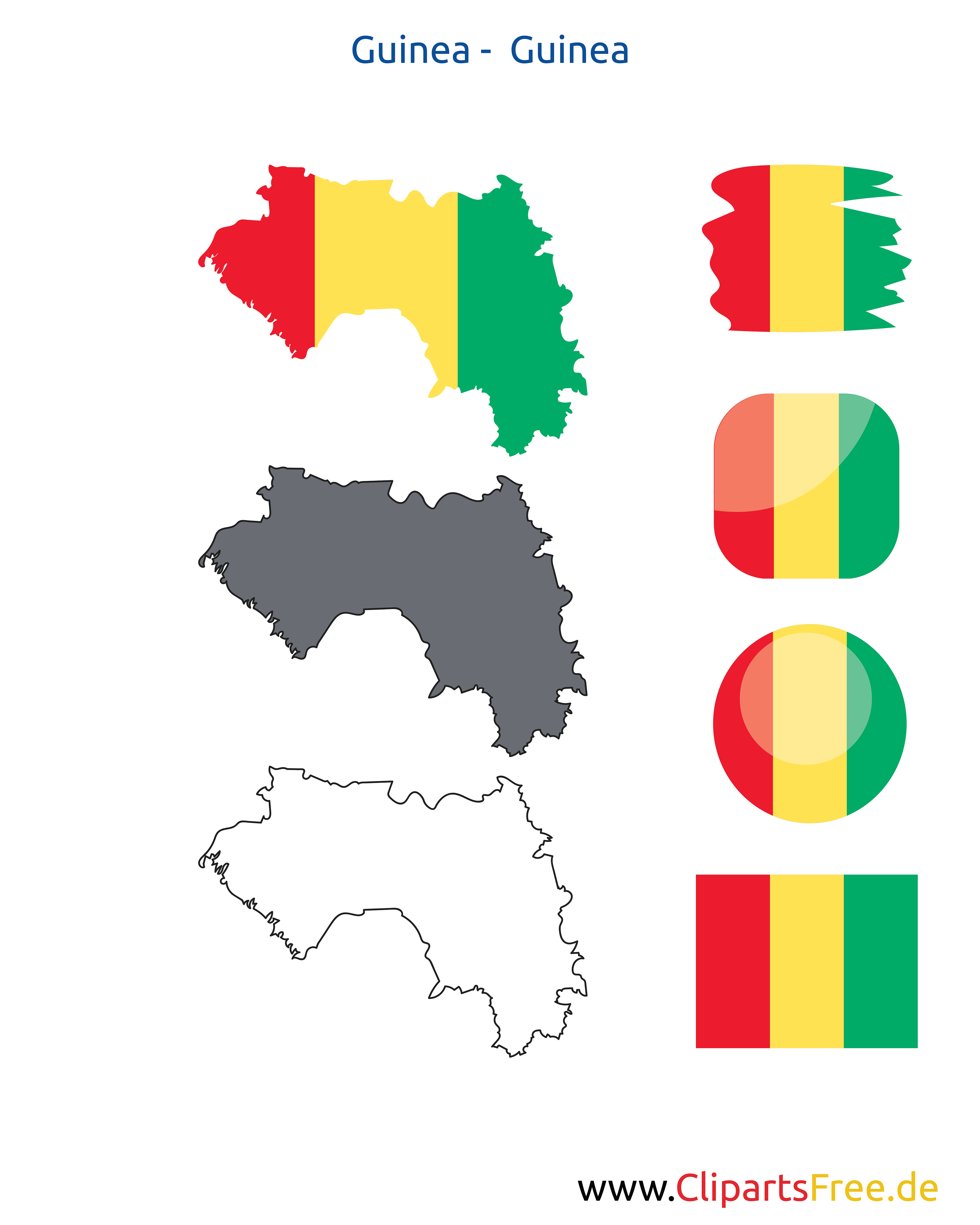 Guinea Flagge Mit Kontur-Karte, Fahne, Icon, Button
