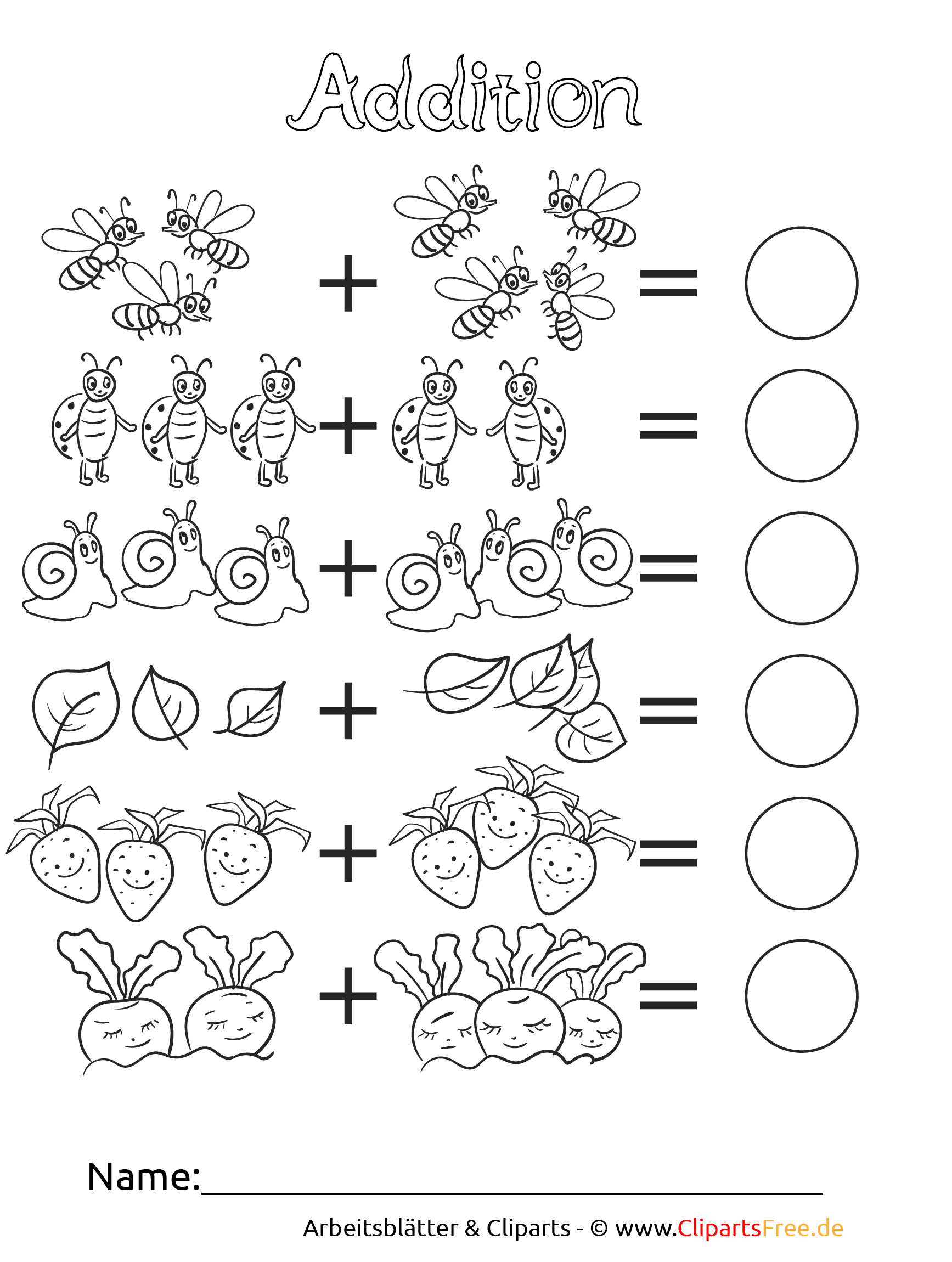 Addition Vorlage für Mathematikunterricht Klasse 1