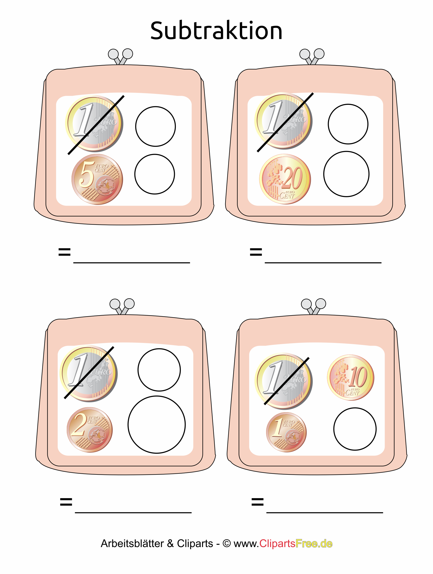 Rechnen mit Geld Vorlage zum Ausdrucken