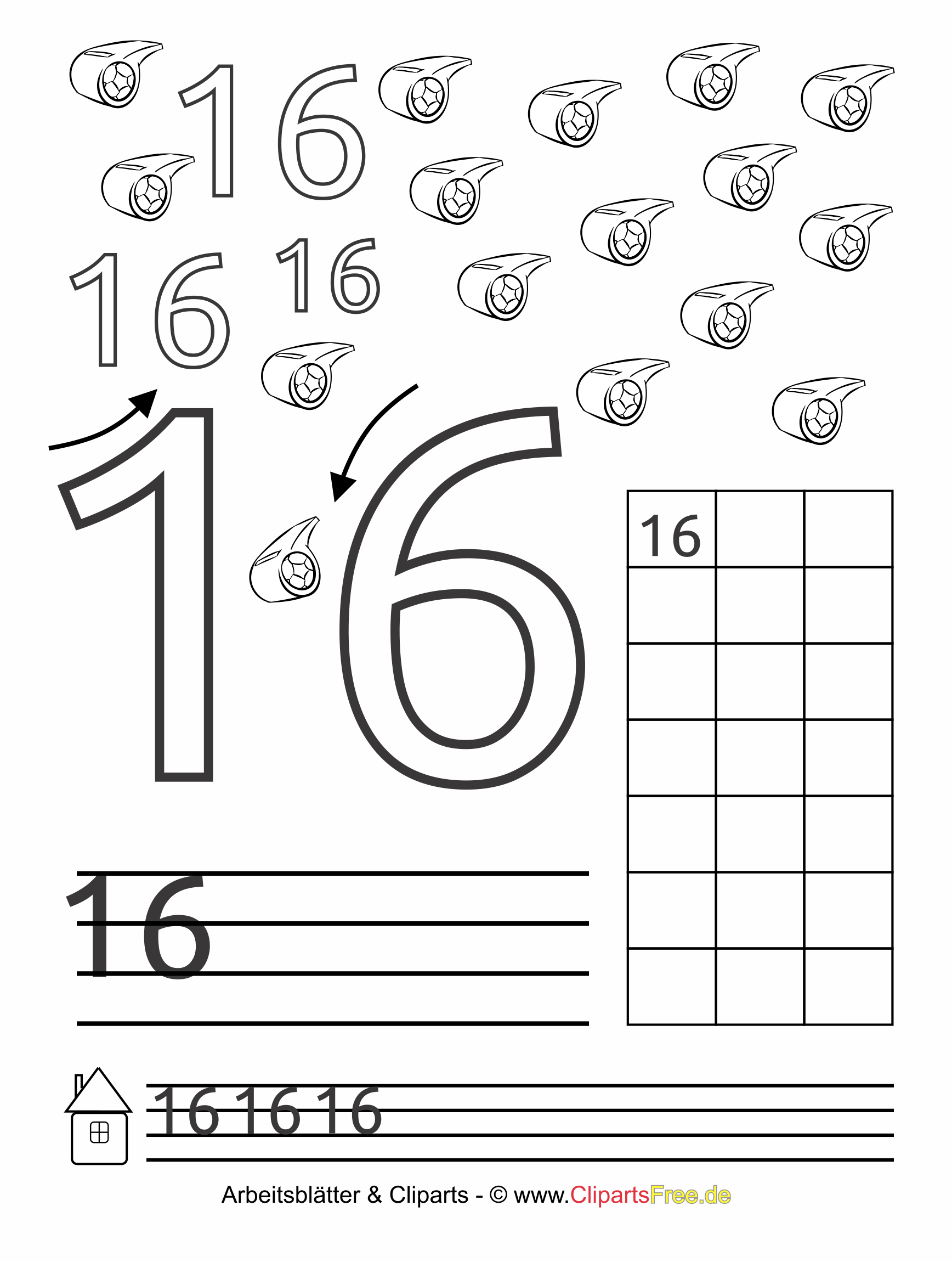 16 - Zahlen schreiben lernen für Kindergartenkinder und Vorschulkinder