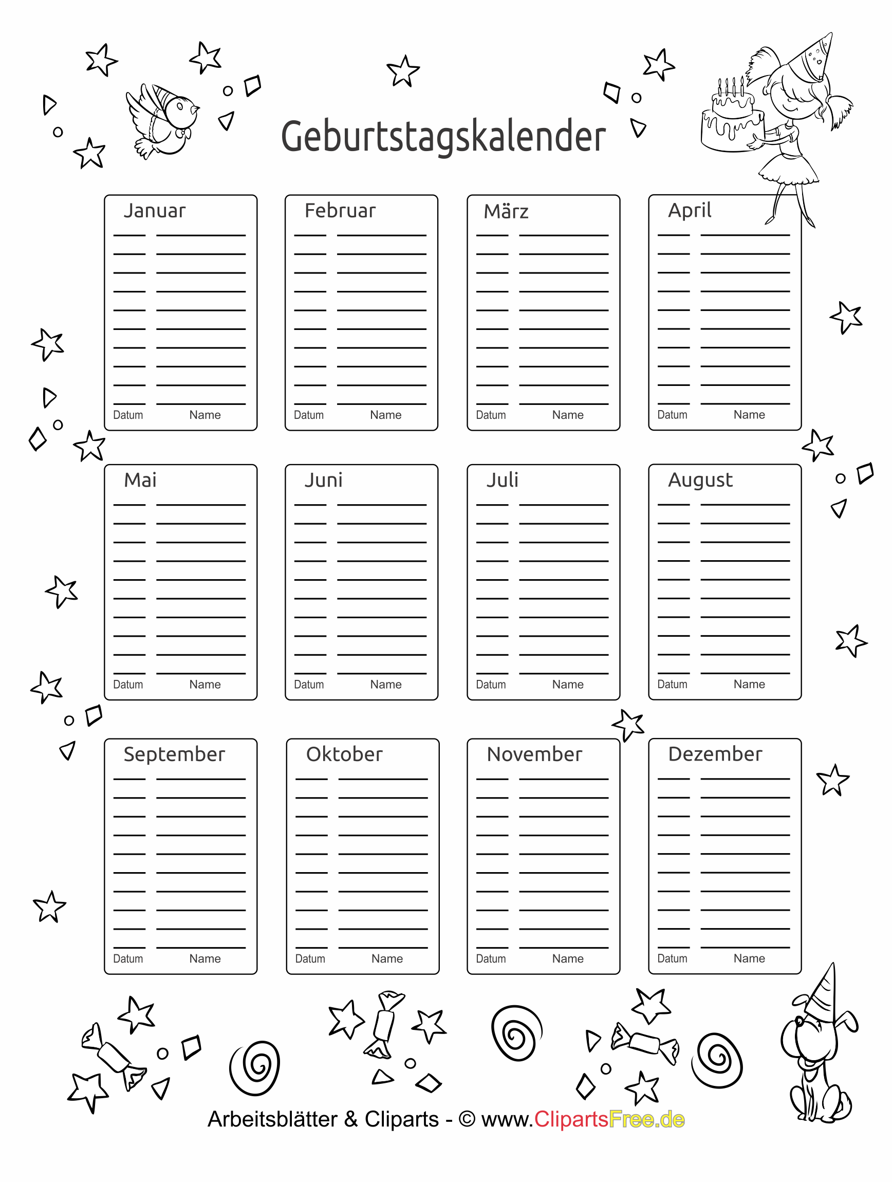 Geburtstagskalender kostenlos ausdrucken