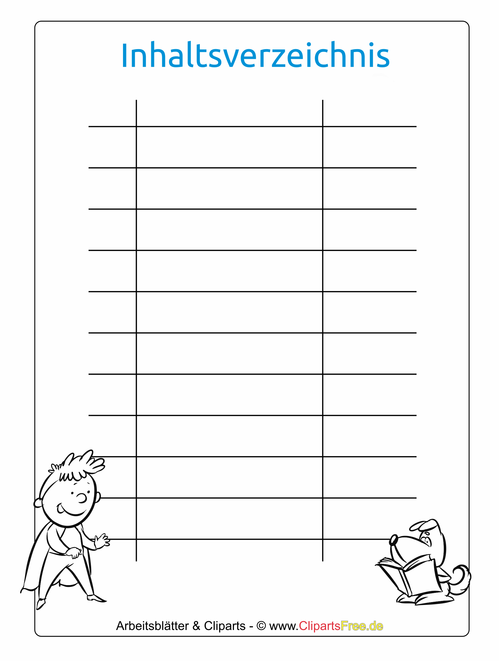 Inhaltsverzeichnis Vorlage für Schule