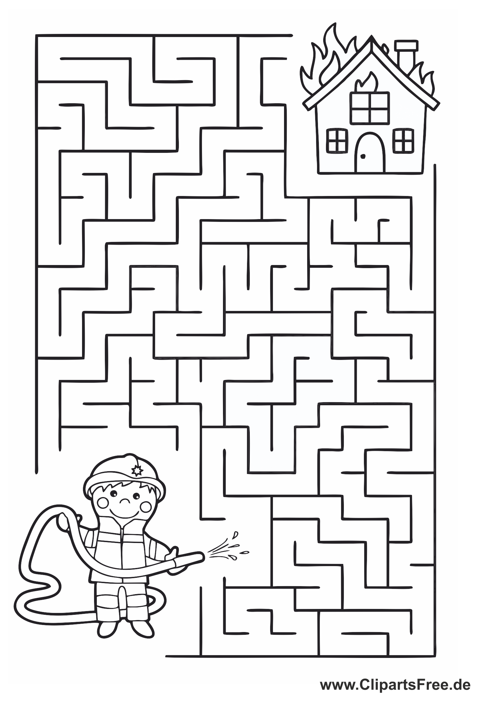 Labyrinth-Rätsel, Irrgarten-Bild 'Feuerwehrmann' download als PDF