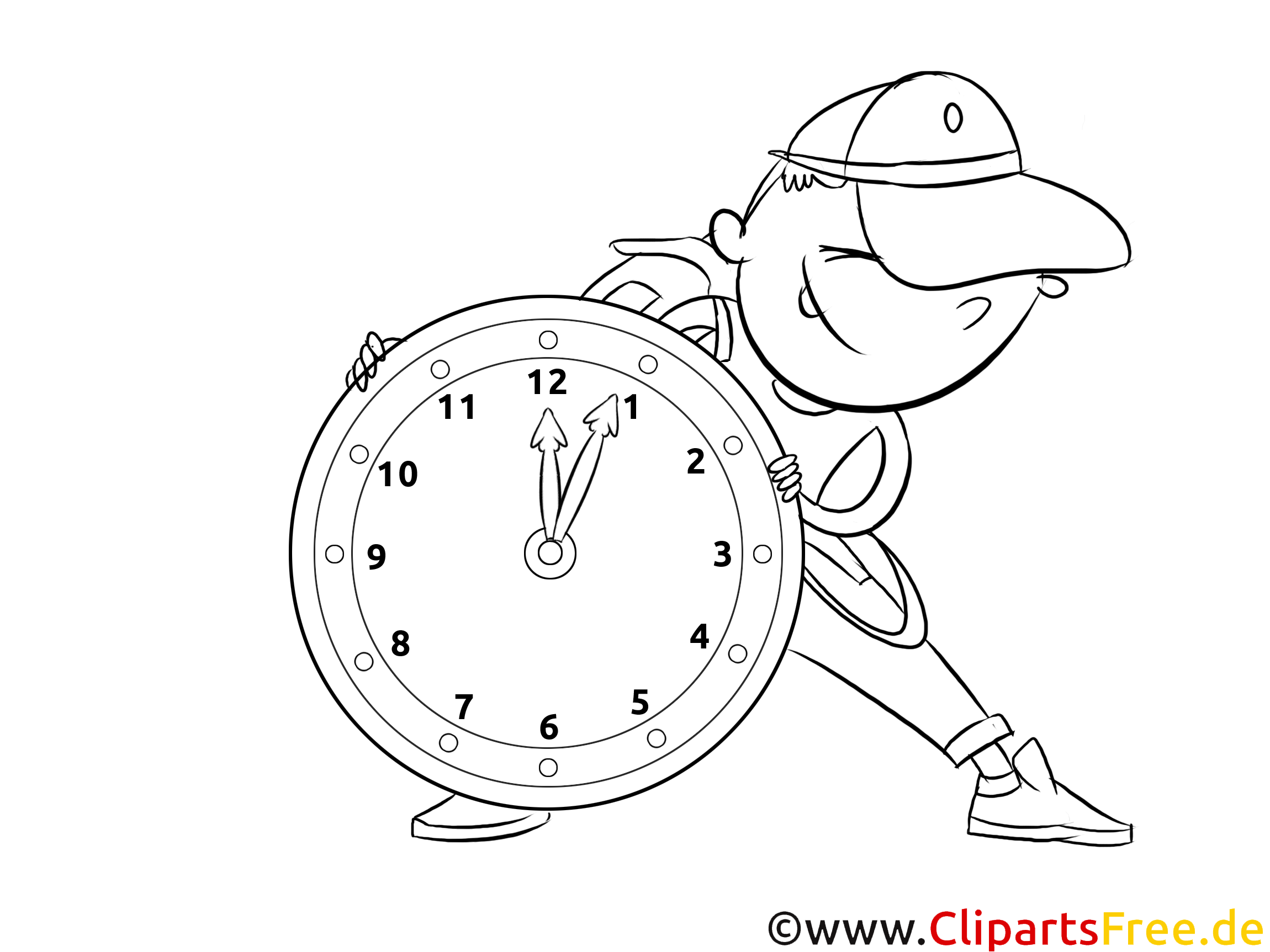 Zum Ausmalen Bild Uhr lernen in der Schule